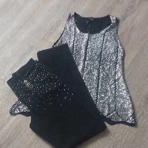 AFO-AdultFullOutfit!!Black n Silver Sequin Tank Top and Black Studded Jeans